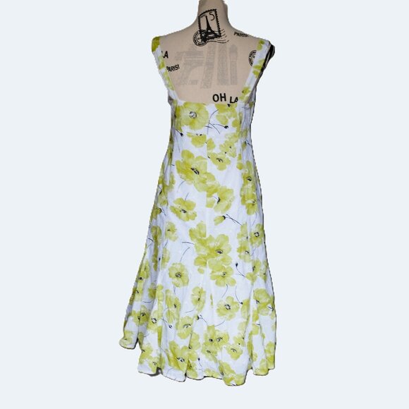 Per Una white Green Floral Sundress Elegant Summer Midi cotton Dress size 12 R - Picture 2 of 13